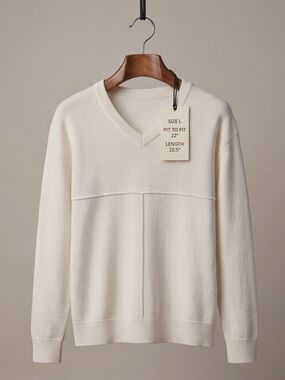 Cherokee  Cotton Ladies Cream V-Neck Pullover Sweater